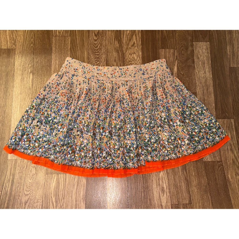 American Eagle Floral Pleated Mini Skirt Size 6 Orange Contrast Hem Chiffon